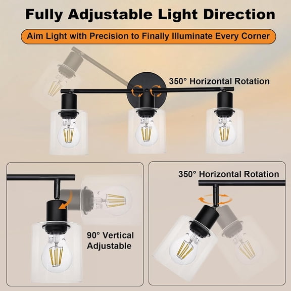 CHENGJIA 3-Light Track Lighting Fixture Black, Ceiling Wall Mount Spotlights