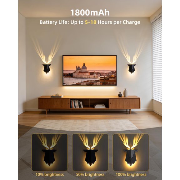 CHENGJIA Antler Night Light with Remote Control, Adjustable Deer Wall Lamp Battery Operated and Removable Charging for Bedroom, Living Room, Hallway Black 1Pc