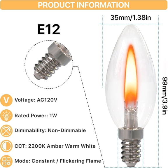 CHENGJIA Flickering Flame Light Bulbs, E12 Candelabra Base, 2 Pack