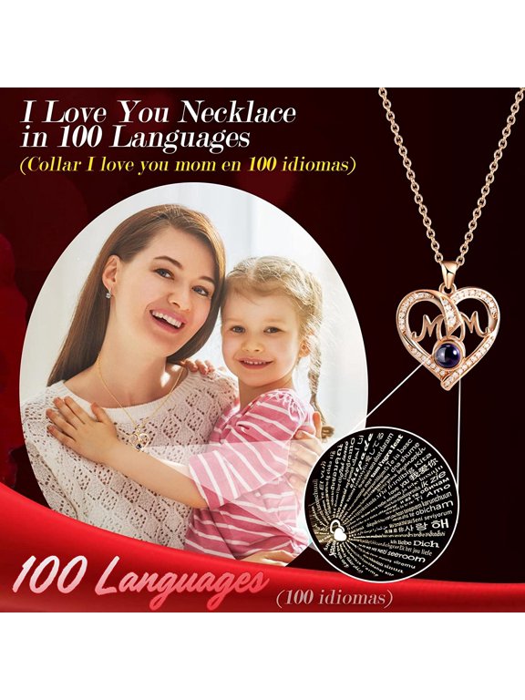 Gifts for Mom from Daughter Son, Preserved Real Rose with I Love You Necklace in 100 Languages Gift Set, Unique Birthday Gifts to My Mom