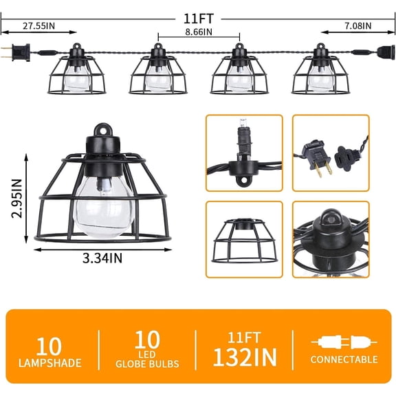 CHENGJIA Lantern String Lights, 10 G40 Bulbs Patio String Lights, 11FT