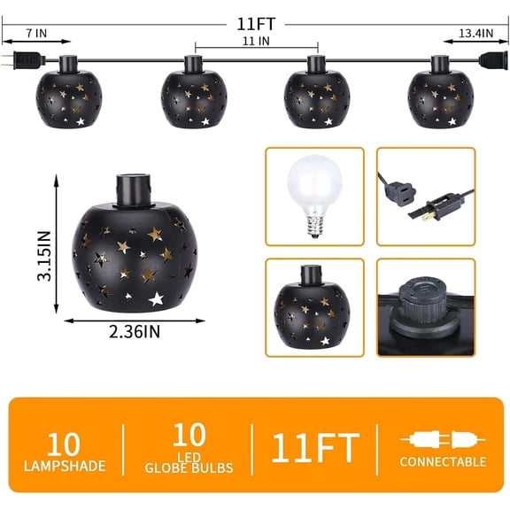 CHENGJIA Lantern String Lights, 10 G40 Bulbs Star String Lights, 11FT