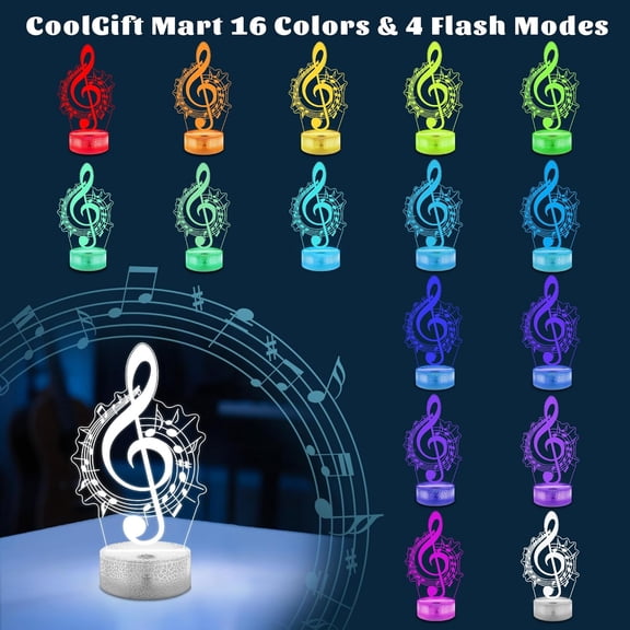 CHENGJIA Music Note Night Light, 3D LED Optical Illusion Lamp with 16 Colors and Remote Controller, Gifts for Music Lovers