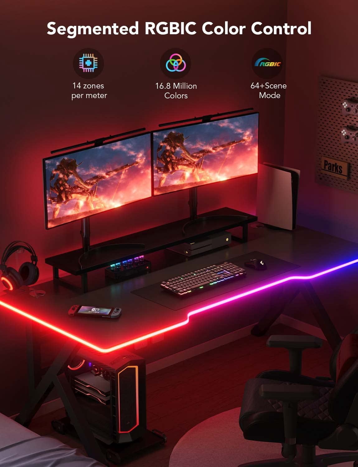 CHENGJIA RGBIC LED Neon Rope Lights, 10ft Gaming Lights for Gaming ...