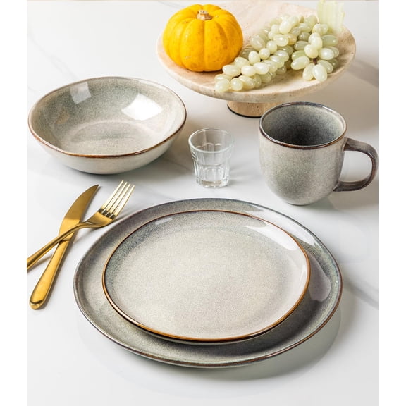 CHENGJIA Stoneware Dinnerware Sets for 4,12 Piece Rustic Plates and Bowls Set