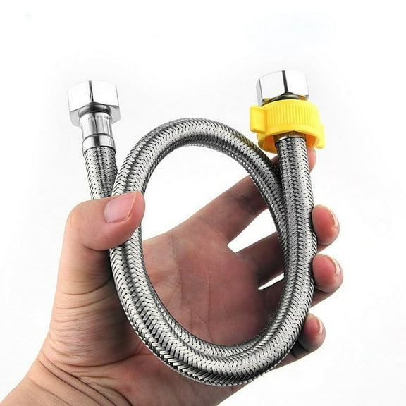 CHENGSI for 304 Stainless Steel Braided Water Inlet Hose Hot Cold Flexible Connector 1/2" X 1/2" for Bathroom Kitchen Sink Faucet Toilet Water Heater 20cm Silver