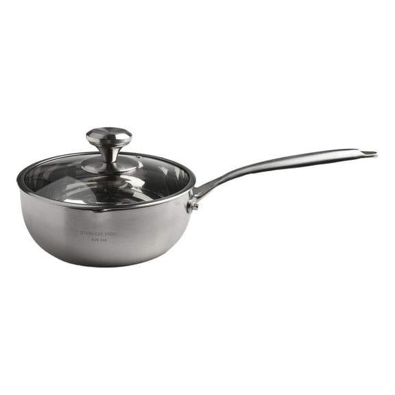 CHENGSI for 316 Stainless Steel Saucepan with Lid, 5-Layer Milk Pan Soup Pot, Ergonomic Handle, Glass Cover, Dishwasher Safe, Induction Compatible, 20cm, Silver
