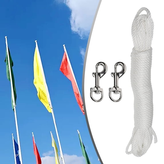 CHENGSI 38 Feet Flag Pole Halyard Rope Kit with 2 Clips, 6mm Nylon Rope, Snap Hooks for Garden Decoration, Flagpole Accessories, Outdoor Use, Government, School, Corporate (Black)