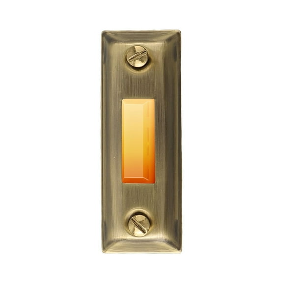 CHENGSI for Antique Brass Metal Doorbell Button with LED Light,Wall Mounted Lighted Push Button Switch for Home Garage Door,Classic Rectangular Design,Wired Electrical Door Bell (3.07x1.14x1.1 Inch)