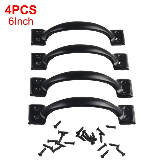 CHENGSI for Black Iron Cabinet Handles 6 Inch Drawer Pulls Cupboard Door Bow Handle Modern Classic Design for Kitchen Wardrobe Dresser 4 Pack (138x30x33mm)