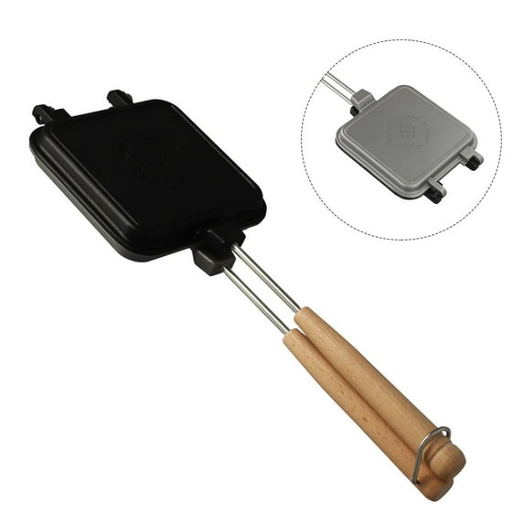 CHENGSI Cast Iron Double Sided Waffle Sandwich Maker Pan, Non-Stick Kitchen Breakfast Grill, Black, 13cm/5in Width, 34cm/14.17in Length, Durable & Heat Resistant