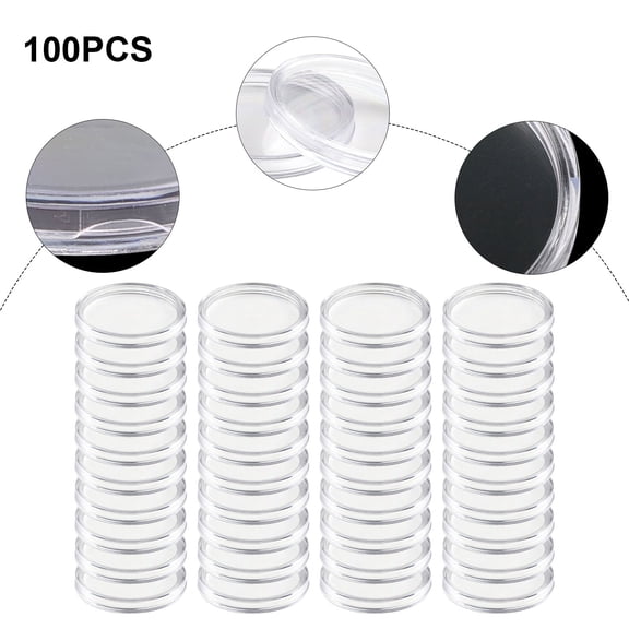 CHENGSI for Clear Coin Storage Boxes 32mm Round Holders 100 Pack - Plastic Protective Cases for Coins Tokens Badges Collection Display Storage Portable Lightweight