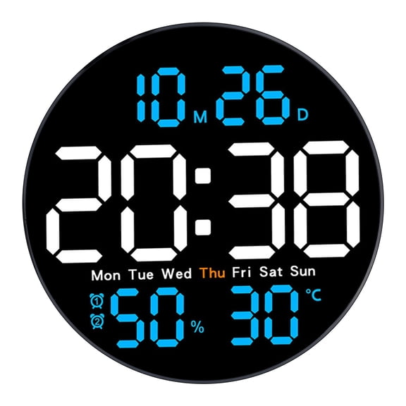 CHENGSI for Digital Wall Clock 10 Inch with Temperature Humidity Display, Alarm, Date, Timer, Brightness Adjustment, Large LCD Screen for Home Office Bedroom Blue