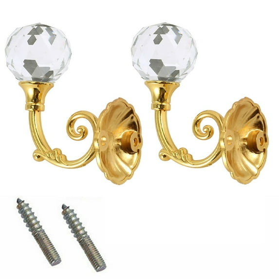 CHENGSI for Elegant Curtain Holdbacks Wall Tie Backs Set of 2 - Crystal Rhinestone Decorative Hooks for Home Decor - Metal Hanging Hooks with Screws - Gold