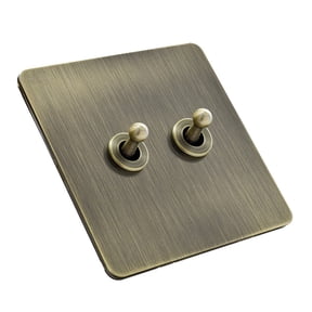 CHENGSI for Green Bronze Stainless Steel Wall Light Switch Panel 86 Type 2 Gang 1/2 Way Toggle Switch Flame Retardant PC Rear Seat Modern Design for Home Improvement
