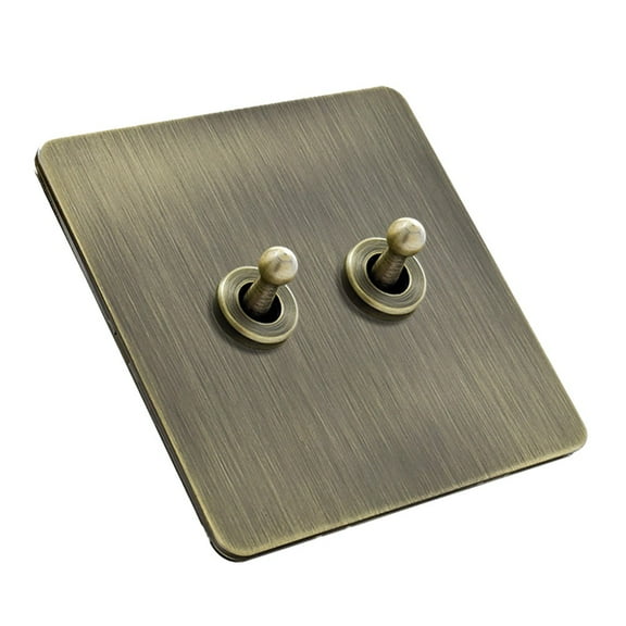 CHENGSI for Green Bronze Stainless Steel Wall Light Switch Panel 86 Type 2 Gang 1/2 Way Toggle Switch Flame Retardant PC Rear Seat Modern Design for Home Improvement
