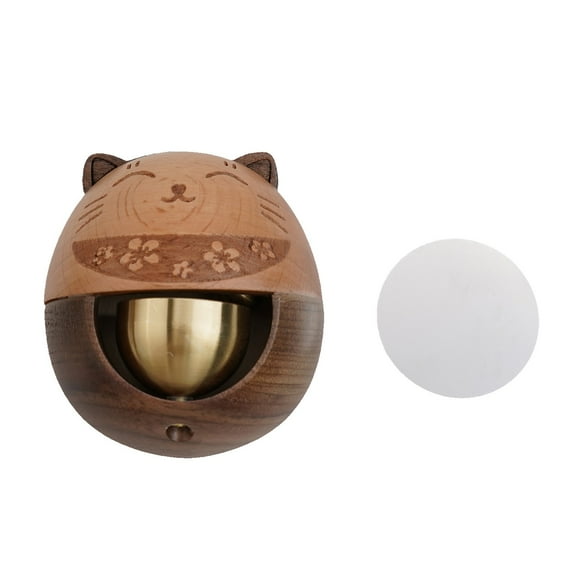 CHENGSI for Lucky Cat Doorbell Wooden Wind Chime Japanese Style Entry Bell Cute Door Opening Reminder Brass Dopamine Bell Home Decor for Doors Porches Shops 8x7cm