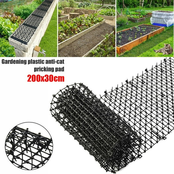 CHENGSI for Pest Control Scat Mat 2M x 30cm Plastic Spike Deterrent for Dogs Cats Animals Garden Protection Anti-Climbing Barrier Outdoor Plant Defense Tool Black