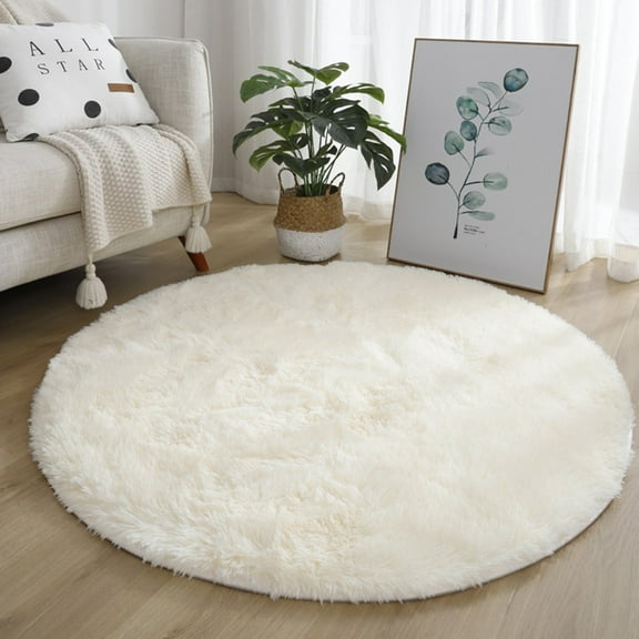 CHENGSI Round Fluffy Ultra Soft Area Rugs for Bedroom Plush Shaggy Carpet for Kids Room Bedside Nursery Mats, 2.6ft, White