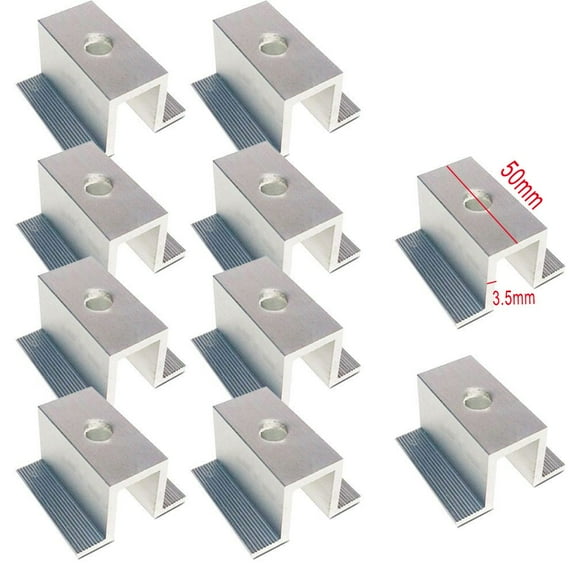 CHENGSI for Solar Panel Middle Clamp 3.5mm Aluminum Alloy PV Module Mounting Bracket for 25-50mm Solar Panel Thickness, Corrosion Resistant Anodized Finish, Easy Install, 10 Pack (Silver)