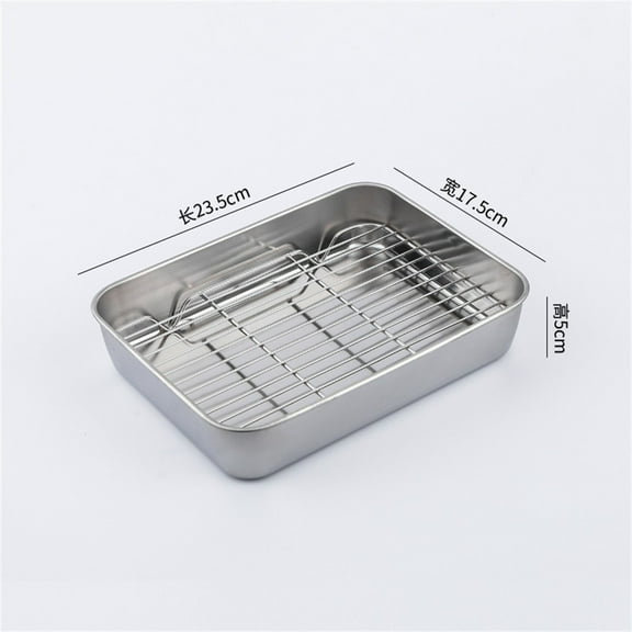 CHENGSI for Stainless Steel Baking Pan with Cooling Rack Set - Multi-Size Roasting Tray for Oven Kitchen BBQ Cake Cookies Vegetables - Rust-Proof Dishwasher Safe Bakeware (23x17x5cm)
