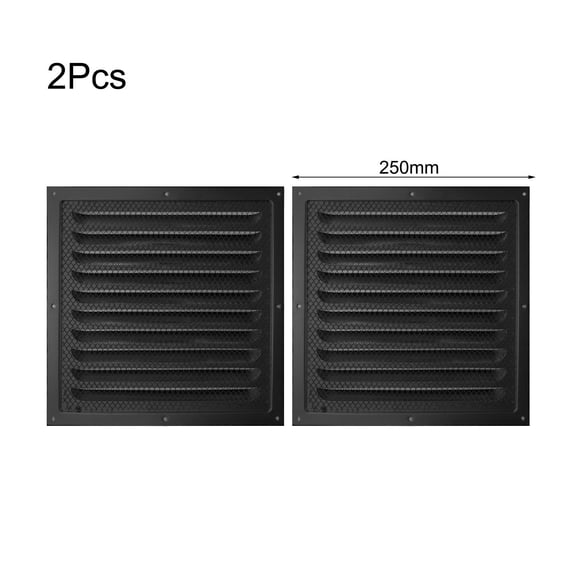 CHENGSI for Stainless Steel Louver Vent Grille Cover with Insect Screen for Ceiling and Side Wall, Square HVAC Ventilation Outlet, Easy Installation, 25 x 25 cm, Black