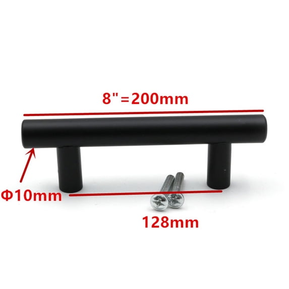 CHENGSI for Stainless Steel T-Type Cabinet Pulls Black Drawer Handles 8 Inches Door Pull Hardware for Wardrobe Kitchen Bathroom Furniture 10mm Diameter