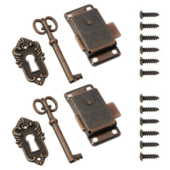 CHENGSI for Vintage Cabinet Door Lock Set with Key, 2 Pack Antique Bronze Small Box Drawer Locks, Decorative Furniture Hardware for Wooden Boxes, Jewelry Cases, Chests (Red Bronze)