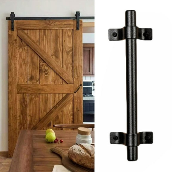 CHENGSI for Black Carbon Steel Barn Door Pull Handle 19.5cm Vintage Sliding Door Hardware Rustic Industrial Handle for Interior Doors