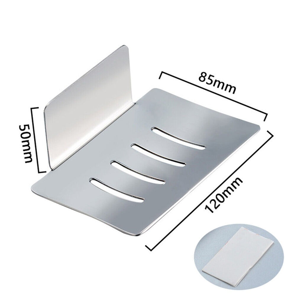 CHENGSI for Wall Mounted Soap Dish Holder Stainless Steel Shower Tray Storage Plate Box Bathroom Organizer Sponge Rack Toiletries Container Silver