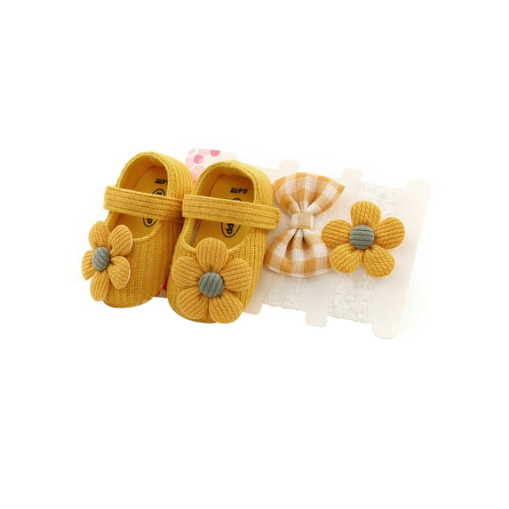 CHENGYU Baby Soft Sole Floral Mary Jane Flats and Hairbands 3 Piece Set
