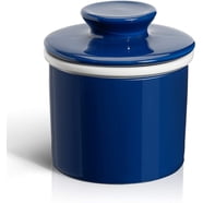 SWEEJAR Porcelain Butter Keeper Crock, French Butter Dish With Water Line Ceramic Butter Container For Soft Butter Yellow