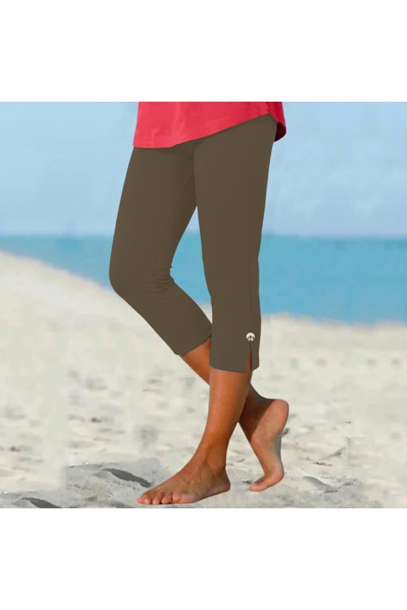 Capri Leggings For Women 2026 Casual Button Design Knee Length Trousers Summer Womens Capri Pants Workout Compression Pants Khaki Capri For Women