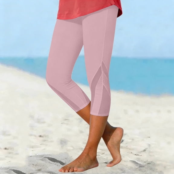 CHENHANN Capri Leggings For Women 2026 Fashion Mesh Design Knee Length Crop Trousers Summer Women'S Capri Pants Trendy Lightweight Ladies Clothing Pink Capri For Women