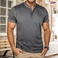 thumbnail image 1 of CHENHANN Men T Shirts Short Sleeve Button Down Crewneck Henley Shirt Loose Fit Dark Gray Button Shirt Gym Shirts Men, 1 of 5
