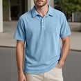 thumbnail image 1 of CHENHANN Mens Polo Shirt Short Sleeve Button Down Corduroy T Shirt Loose Fit Blue Fashion Shirt for Man, 1 of 3