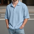 thumbnail image 1 of CHENHANN Mens Polo Shirts Short Sleeve Button Down Waffle T Shirt Basic Blue Men Casual Outfits, 1 of 3