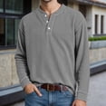 thumbnail image 1 of CHENHANN Mens T-Shirts Long Sleeve Corduroy Button Down Crew Neck Henley T-Shirt Basic Grey T Shirt with Button Men's Casual Shirts, 1 of 3