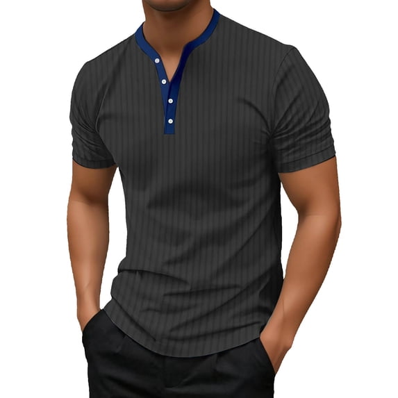 CHENHANN Mens Tshirts Short Sleeve Ribbed Button Down Crew Neck Henley Shirts Basic Black Tee Shirts with Button Mens Gym Shirts