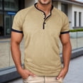 thumbnail image 1 of CHENHANN Tee Shirts Mens Short Sleeve Button Down Crewneck Henley Shirt Loose Fit Khaki Shirt with Button Summer Shirts for Men, 1 of 6