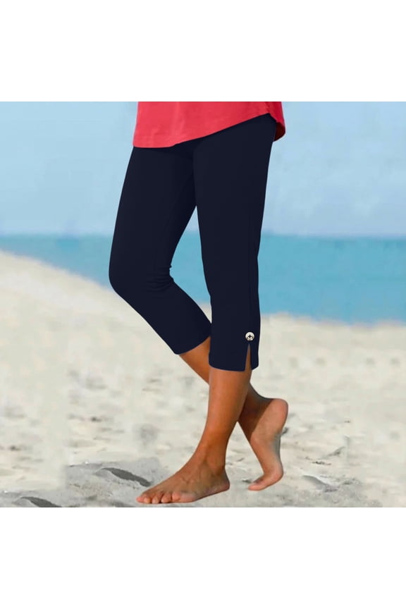 Women Capri Leggings 2026 Casual Button Design Knee Length Crop Trousers Summer Women'S Capri Pants Lightweight Summer Pants Women Navy Capri Pants For Women
