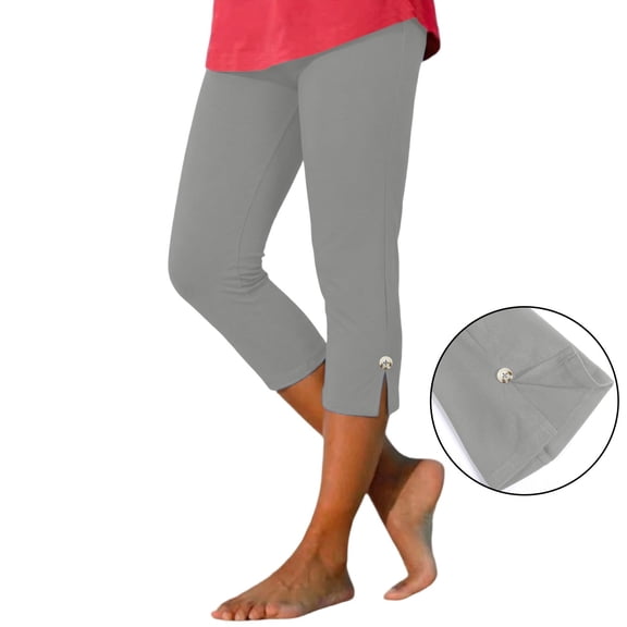 CHENHANN Women Capri Leggings 2026 Casual Button Design Knee Length Trousers Summer Cropped Pants Trendy Lightweight Ladies Clothing Grey Capri Pants For Women