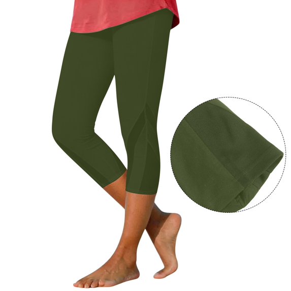 CHENHANN Women Capri Leggings 2026 Fashion Mesh Design Knee Length Trousers Summer Cropped Pants Comfy Stretchy Leggings Army Green Capri For Women