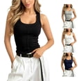 thumbnail image 1 of CHENHANN Women's Built-in Bra Tank Top Low Neck Wide Straps Sleeveless Undershirt L, 1 of 4