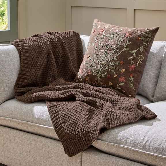 Better Homes & Gardens Brown Basket Chenille Knit Oversized Throw, 50" x 72"