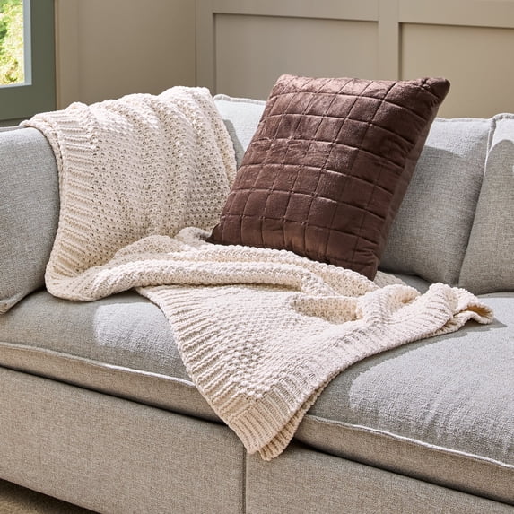 Better Homes & Gardens Super Soft Chenille Knit Oversized Couch Throw Blanket, Vanilla Dream, 50 x 72 in