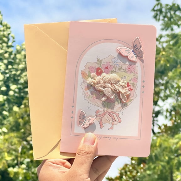 CHENJIANDONG Butterfly Greeting Card Full Of Fragrance And Exquisite Message Card Envelope Postcard Dried Flower Small Fresh Small Two-Fold Card