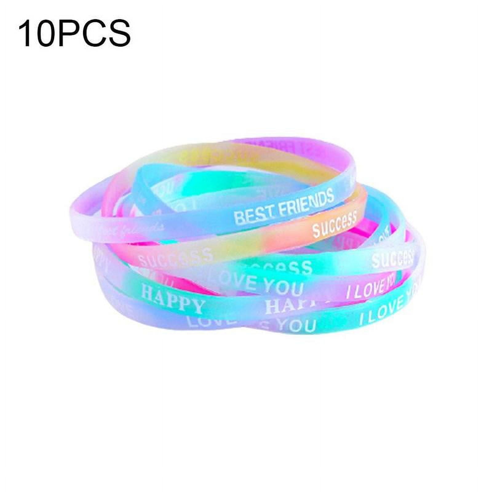VIVIDCRAFT CHENP 10PCS Silicone Bracelet Letters Inspirational Wristbands Luminous Movement Bracelet Candy-Colored Rubber Wrist Strap Jewelry for Women Girls B7U9