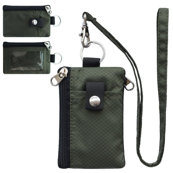 CHENSPRX RFID Travel Wallet with Lanyard, Minimalist Zipper Small Wallet with ID Card Holder, Keychain for women&men ID, Cash, Keys（Army Green）