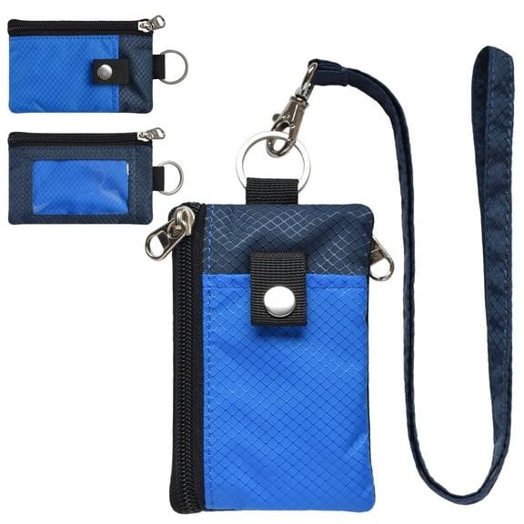 CHENSPRX RFID Travel Wallet with Lanyard, Minimalist Zipper Small Wallet with ID Card Holder, Keychain for women&men ID, Cash, Keys（Blue Navy）
